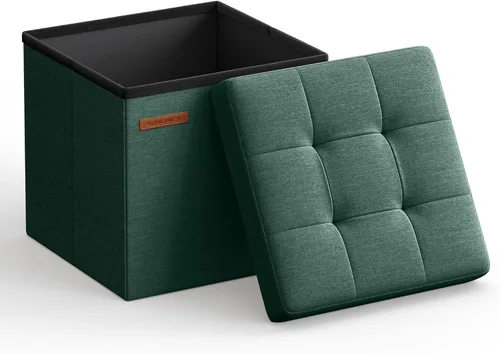 Miniatura 12 de SONGMICS Folding Storage Ottoman Bench, Linen Fabric, Storage Chest, Foot Rest Stool, Holds up to 286.6 lb, 11.8 x 11.8 x 11.8 in, Bedroom Bench