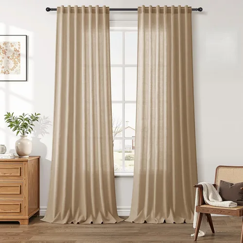 Miniatura 70 de Aersas Aqua Green Linen Curtains 84 Inches Long 2 Panels Set Back Tab Rod Pocket Living Room Curtain Farmhouse Rustic Light Filtering Hook Drapes