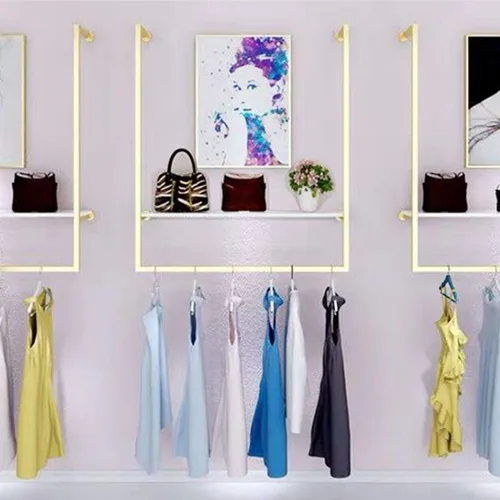 Tienda de ropa simple montado en la pared, estantes de ropa colgantes de ventana, estante en forma de U, organización de vestidos de novia, barra de