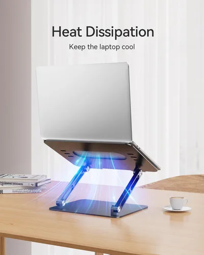 Miniatura 4 de Orlian Soporte plegable de aluminio para laptop de 10 a 17.3 pulgadas, soporte ergonómico portátil de altura ajustable, escritorio de ahorro de Negro