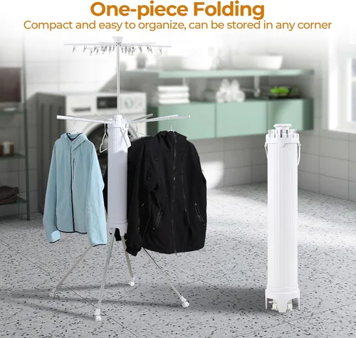 Miniatura 4 de Dollate Escurridor de ropa plegable de 4 patas, 2 niveles, portátil y plegable, ahorro de espacio, con 4 poleas, estante seco de aluminio para ropa