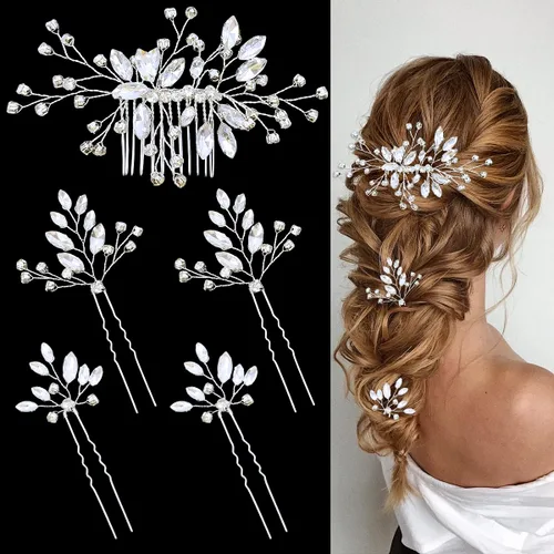 Miniatura 7 de 5 Piezas Peines Dorados para Cabello de Boda Nupcial, Tocado, Horquillas con Perlas, Clips, Joyería Vintage para Cabello para Novias, Damas