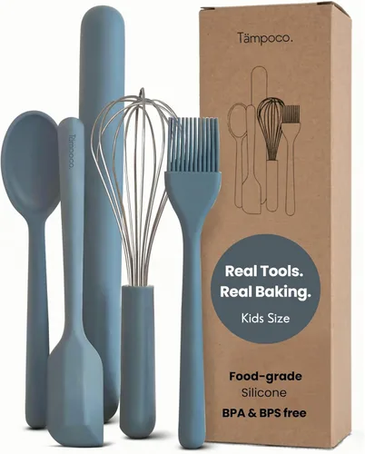 Tampoco Real Kids - Juego de cocina y hornear – Herramientas de cocina Montessori para cocinar de verdad con utensilios de silicona aptos para Azul