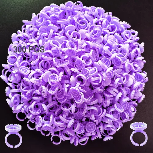 Miniatura 8 de 300 anillos de pegamento para pestañas, anillos de pegamento inteligentes para extensiones de pestañas, anillos desechables para suministros de Rosa