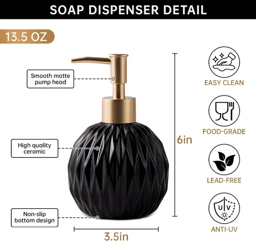 Miniatura 6 de Ceramics - Dispensador de jabón dorado para baño, dispensador de jabón de alivio para fregadero de cocina, botella de jabón líquido recargable