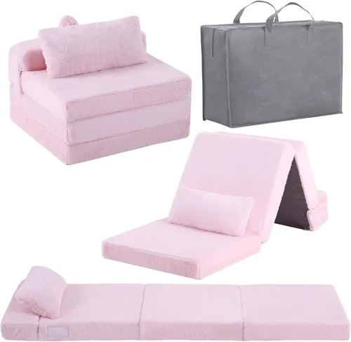 Miniatura 16 de Colchón plegable para niños, lavable para niños pequeños, tapete triple plegable para siesta para dormir, guardería, sofá cama con bolsa