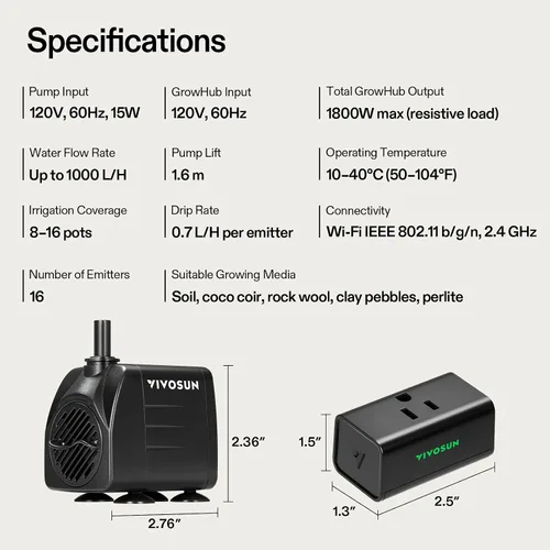 Miniatura 8 de VIVOSUN Kits de riego por goteo automático profesional, salida de 15 W, kit de cultivo profesional todo en uno, incluye bomba, temporizador