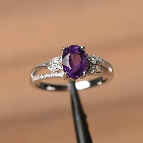 Miniatura 2 de LUO Anillo de compromiso de plata de ley 925 con forma ovalada de 0.315 x 0.236in con piedras preciosas vintage para mujer