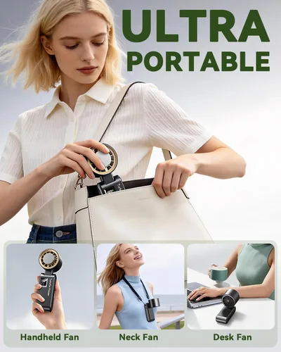 Miniatura 6 de Ventilador de mano portátil con refrigeración por hielo, ventilador turbo de alta velocidad de 24.6 ft/s, ventilador de cuello personal plegable 4
