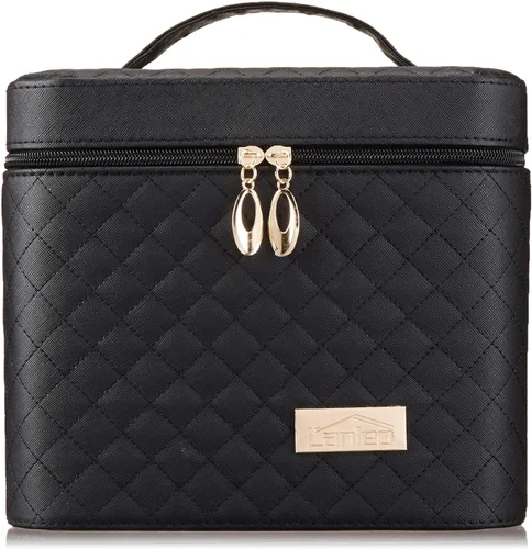 Miniatura 3 de Sooyee Bolsa de maquillaje con espejo, organizador de maquillaje, bolsa de viaje para cosméticos con bandeja plegable, bolsas de cosméticos