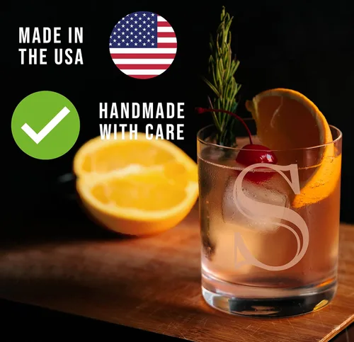 Miniatura 5 de Monograma grabado de cristal de whisky Rocks de 11 onzas (letra S), regalos de bourbon personalizados de la A-Z para hombres, día del padre, vidrio