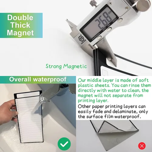 Miniatura 2 de Pizarra blanca magnética para nevera, 3 piezas de 4.5 x 10 pulgadas, pizarra magnética de borrado en seco para refrigerador, lista de tareas