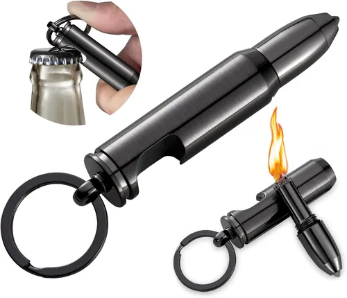 Paquete de 2 Encendedores de Fósforo Permanente Tipo Bala Infinity con Multiherramienta Abrebotellas Llavero y Rompecristales, Fósforos