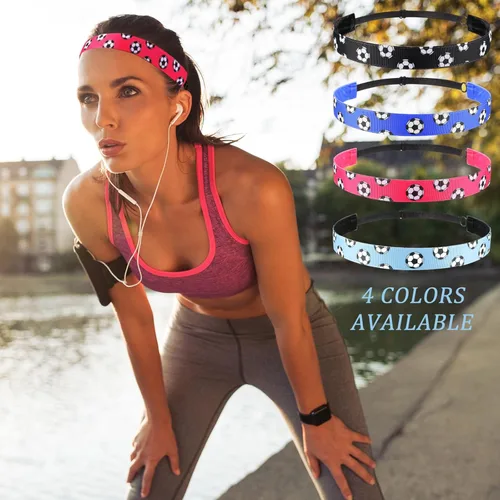 Miniatura 4 de SATINIOR 4 diademas de fútbol antideslizantes para niña, ajustable, color negro, azul, rosa y azul claro