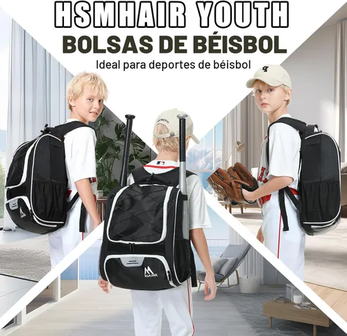Miniatura 4 de Hsmihair Bolsa de béisbol - Mochila de béisbol para béisbol, compartimento principal grande, softball y equipo para jóvenes y adultos