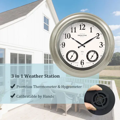 Miniatura 5 de Presentime & Co Jameson Reloj iluminado para interior/exterior de 24 pulgadas, casa de campo moderna, autoiluminado, impermeable, estación