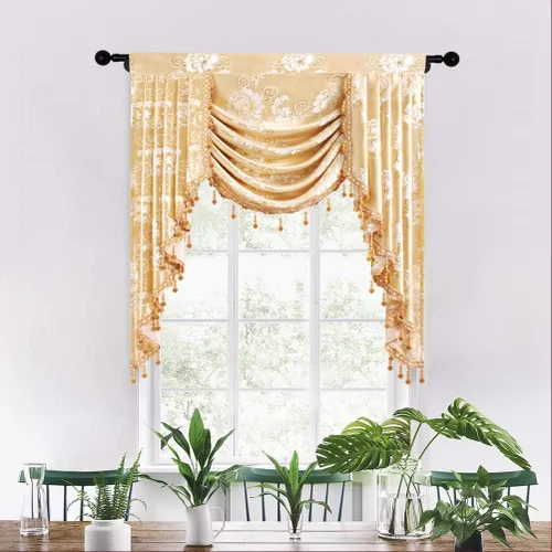Miniatura 24 de ELKCA - Cenefa de cascada de tejido jacquard para dormitorio, cenefa de cortina de lujo para sala de estar