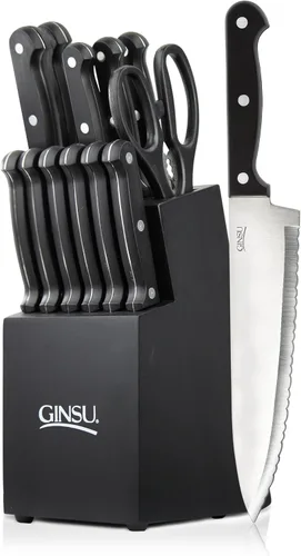 Miniatura 9 de Ginsu Kiso - Juego de cuchillos morados de 14 piezas con bloque negro, apto para lavavajillas y siempre afilado Púrpura