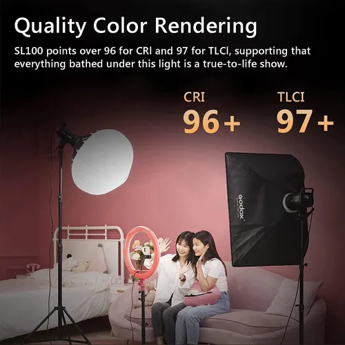 Miniatura 6 de Godox Luz de video LED SL100D, 100W 5600K 32100Lux @1M CRI 96+TLCI 97+ Bowens Mount COB LED luz continua, 8 efectos FX 0-100% brillo luz de estudio