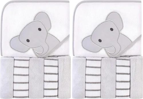 Miniatura 12 de Hudson Baby Toalla unisex con capucha para bebé y cinco toallas pequeñas, diseño de elefante gris con puntos azules, talla única