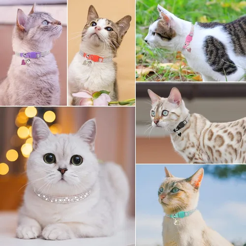 Miniatura 7 de Collar de Gato con Pedrería Desprendible con Cascabel, Collar de Gato con Diamantes con Hebilla de Seguridad de Liberación Rápida para Niña Niño