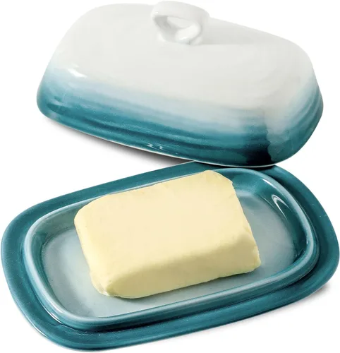Miniatura 11 de Mantequillera con tapa, soporte de cerámica para mantequilla con tapa y asa para encimera, recipiente de mantequilla de porcelana para mantequilla
