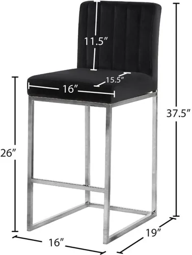 Miniatura 3 de Meridian Furniture Giselle Collection Modern Taburete de mostrador contemporáneo tapizado de terciopelo, con base de metal cromado pulido, 16