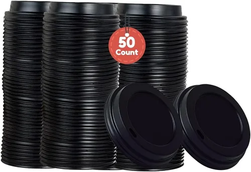 Tapas de taza de café, tapa de cúpula para tazas de 10/24 onzas, vasos de papel, color negro, 50 unidades [no incluye tazas]