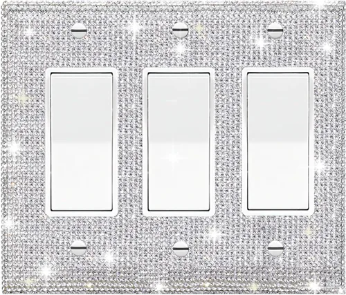 Miniatura 24 de 1 PC Cubierta de placa de pared con diamantes de imitación brillantes en plata, cubre interruptores eléctricos, cubierta decorativa para interruptor