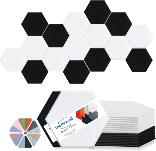 Miniatura 8 de Mollywell Paneles acústicos hexagonales, de alta densidad, insonorizantes, azulejos de fieltro decorativos para reducción de ruido para techos