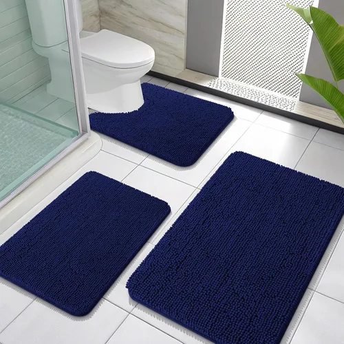 Miniatura 106 de OLANLY Juego de Alfombras de Baño de 3 Piezas, Tapetes de Baño de Chenilla Suave y Absorbente y Alfombra de Contorno en Forma de U para Inodoro
