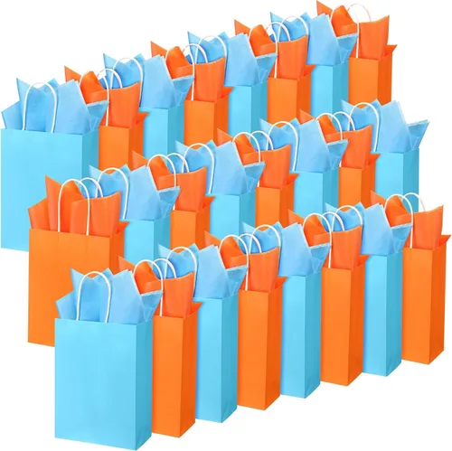 Miniatura 8 de Fumete Paquete de 24 bolsas de regalo de papel kraft con papel de pañuelo, coloridas bolsas de recuerdo de fiesta con asas para fiesta de guerra