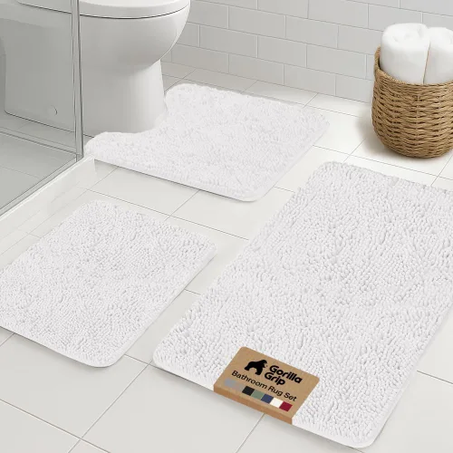 Miniatura 33 de GORILLA GRIP - Juegos de alfombras de baño, juego de 2 alfombras de chenilla suave, alfombra base para inodoro y alfombra de 30 x 20, alfombras Negro