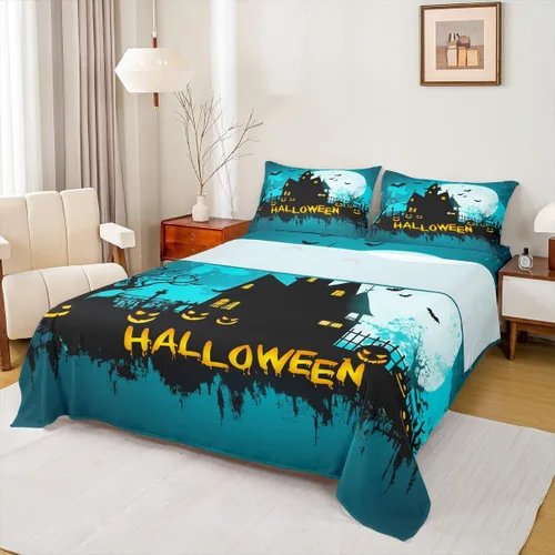 Miniatura 15 de Erosebridal Juego de sábanas de calavera para niños, tamaño individual, para Halloween, esqueleto gótico bailarín, juego de sábanas para niños