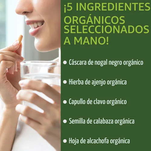 Miniatura 3 de USDA Organic Wormwood Black Walnut Clove Cleanse for Humans. Suplemento de cápsulas de desintoxicación de eliminación + apoyo intestinal