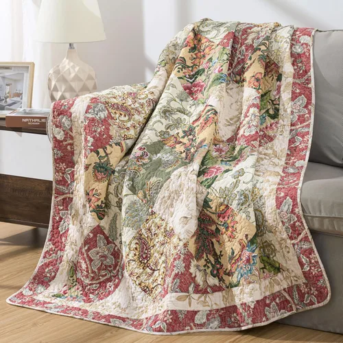 Miniatura 6 de Chezmoi Collection Delaney - Manta reversible acolchada de 100 % algodón prelavado, diseño floral