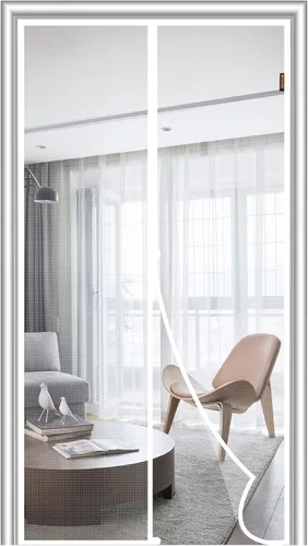 Miniatura 16 de Puerta mosquitera magnética gris, se adapta a puertas de 30'' x 80'', poliéster a prueba de arañazos, mantiene fuera a las criaturas molestas, malla