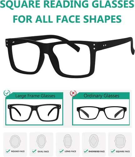 Miniatura 4 de Eyekepper Paquete de 5 gafas de lectura de gran tamaño con marco cuadrado grande para hombres y mujeres - Negro +2.50 Paquete de 5 todo negro