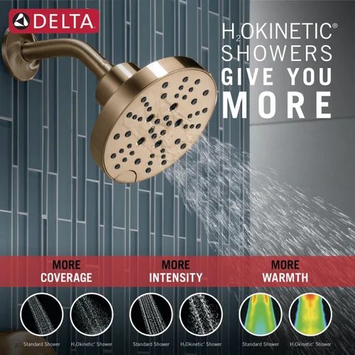 Miniatura 6 de Delta Nicoli 14 Series H2Okinetic Bathtub and Shower Faucet Set, Brushed Gold Shower Head and Handle Set, Valve Trim Kit, Champagne Bronze 144749-CZ