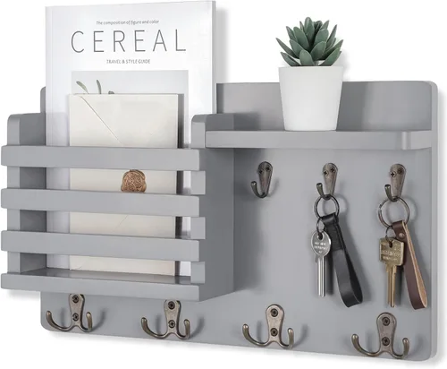 Soporte de correo para pared – Organizador de correo con ganchos para llaves para pasillo cocina y casa de campo – Clasificador de cartas hecho de