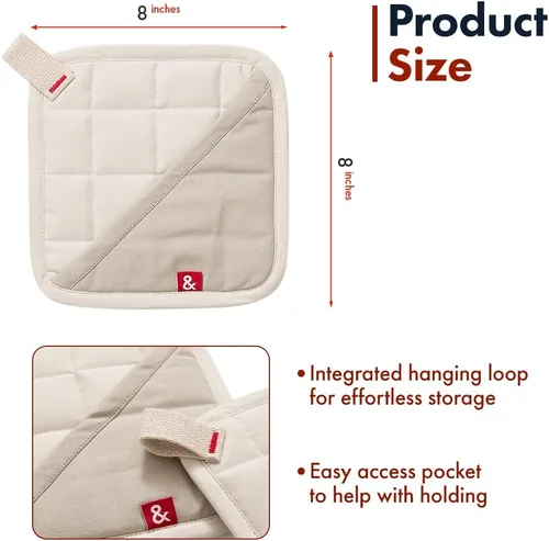 Miniatura 6 de Hedley & Bennett Soporte para ollas con bolsillo – Soportes para ollas calientes para cocina resistentes al calor – 100% algodón exterior y forro