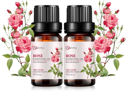 Paquete de 2 aceites esenciales de rosa 100% puro orgánico natural (rosa damascena) aceite de rosa para difusor, aroma, spa, masaje, yoga, perfume,