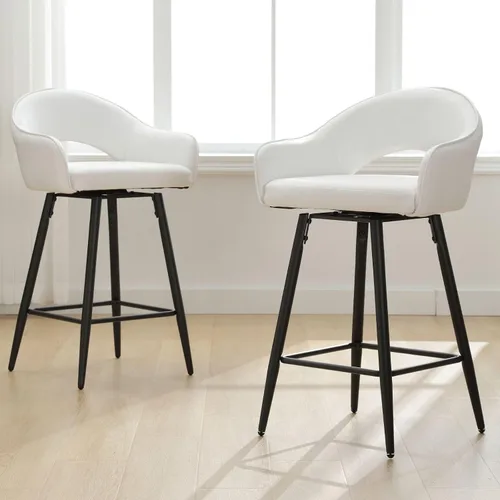 DUOMAY Juego de 2 taburetes de bar giratorios, modernos taburetes de altura de mostrador de 27 pulgadas, silla de isla de cocina tapizada de Blanco