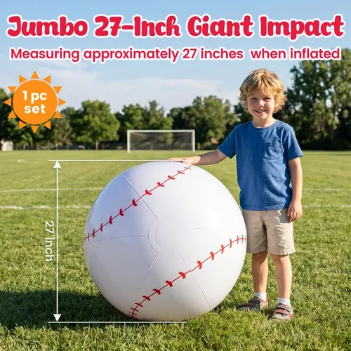 Miniatura 2 de Shindel Pelota inflable gigante de béisbol de 27 pulgadas, para decoraciones de fiestas temáticas de béisbol y decoración de cumpleaños, juguetes
