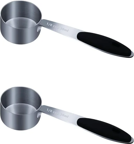 Miniatura 19 de LEIFENY 1 taza medidora individual de 3/4 tazas (6.0 fl oz, 6 onzas) con agarre de silicona negra, cucharada individual de acero inoxidable