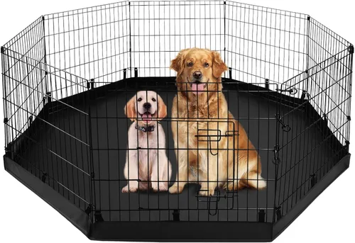 Miniatura 10 de PJYuCien Corralito octogonal para perros con cubierta superior y almohadilla inferior, bolígrafo de ejercicio plegable de metal, 8 paneles de 24