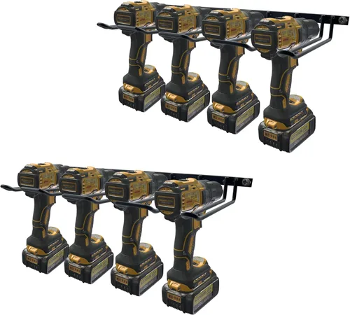 Miniatura 10 de Soporte para taladro, organizador de herramientas eléctricas, soporte de pared para 4 estantes de metal inalámbricos, estante de almacenamiento