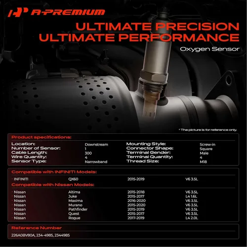 Miniatura 2 de A-Premium Sensor de oxígeno Downstream O2 compatible con Nissan Altima 2015-2018, Maxima 2016-2020, Murano 2015-2020, Pathfinder, Quest, Rogue, Juke