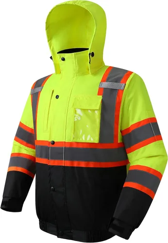 Miniatura 9 de JKSafety Chaqueta bomber de seguridad de invierno de alta visibilidad para hombres y mujeres Chaqueta de seguridad de invierno duradera e 116-negro