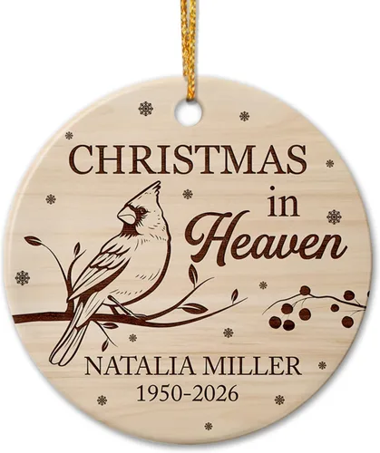 Miniatura 16 de Adorno de cerámica personalizado con texto en inglés "A Piece of My Heart is in Heaven" para Navidad 2026, adorno cardenal rojo conmemorativo